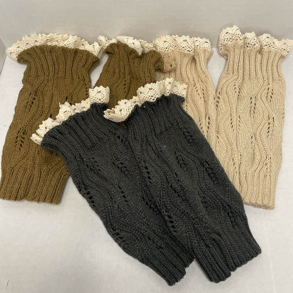 Boot Cuffs Toppers Women Crochet Knit Calf Warmers Lot Of 3. Gray, Beige, Taupe. - Picture 4 of 5